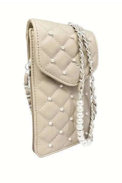 Diamond Quilted Studded Pearls Crossbody Phone Case - Primrose Signature Boutique