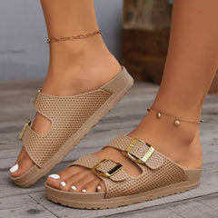 Double Buckle Open Toe Sandals - Primrose Signature Boutique