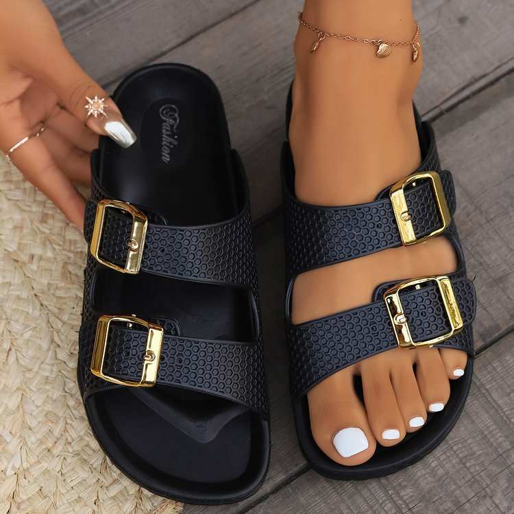 Double Buckle Open Toe Sandals - Primrose Signature Boutique