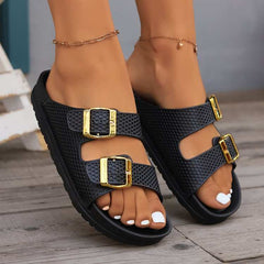 Double Buckle Open Toe Sandals - Primrose Signature Boutique