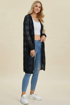Double Take Full Size Open Front Longline Cardigan - Primrose Signature Boutique