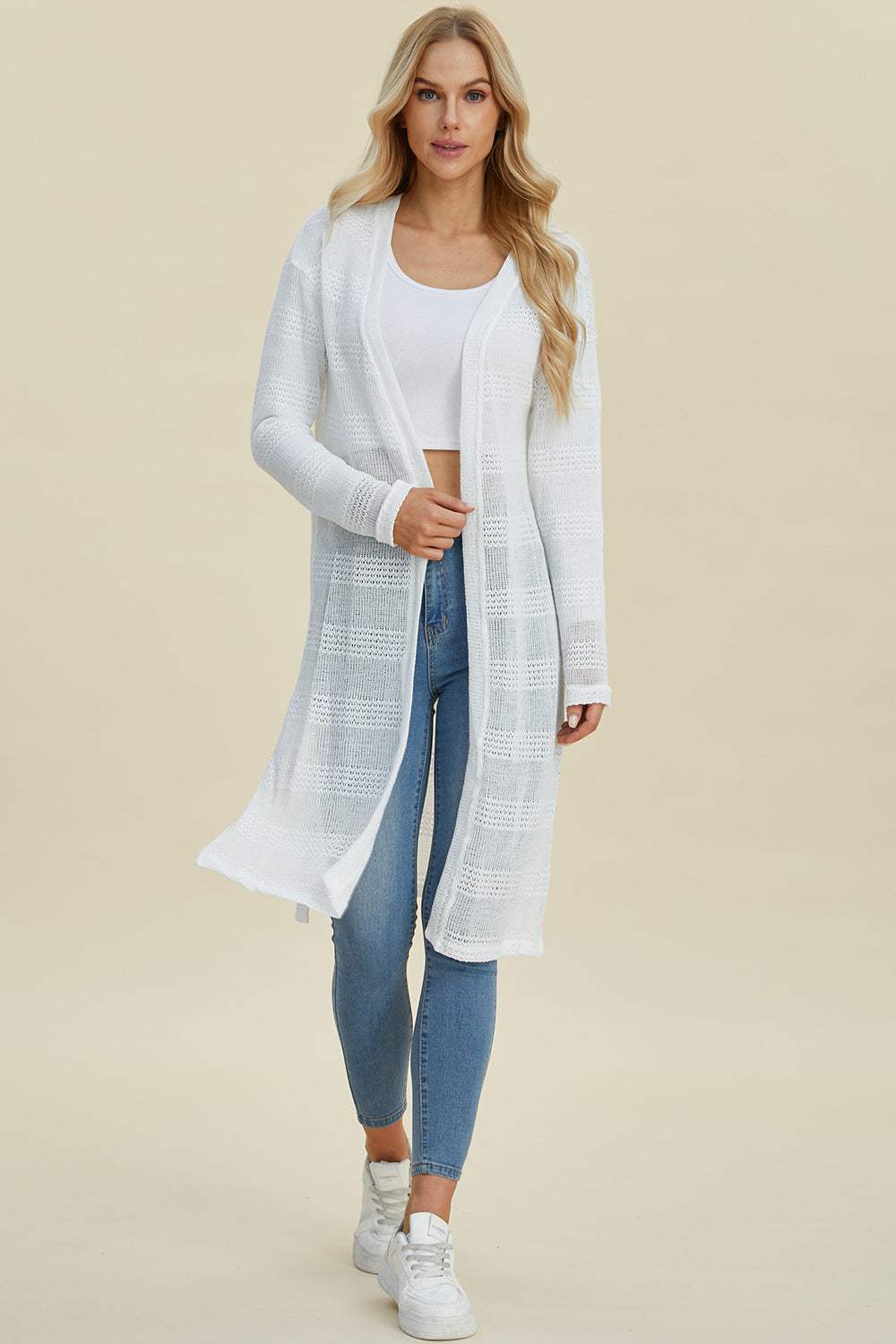 Double Take Full Size Open Front Longline Cardigan - Primrose Signature Boutique