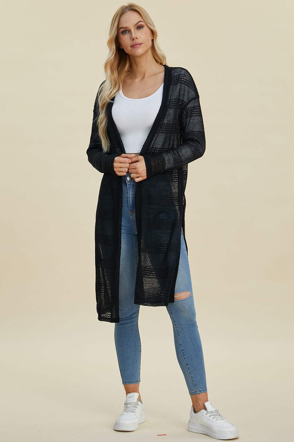 Double Take Full Size Open Front Longline Cardigan - Primrose Signature Boutique