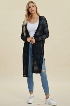 Double Take Full Size Open Front Longline Cardigan - Primrose Signature Boutique