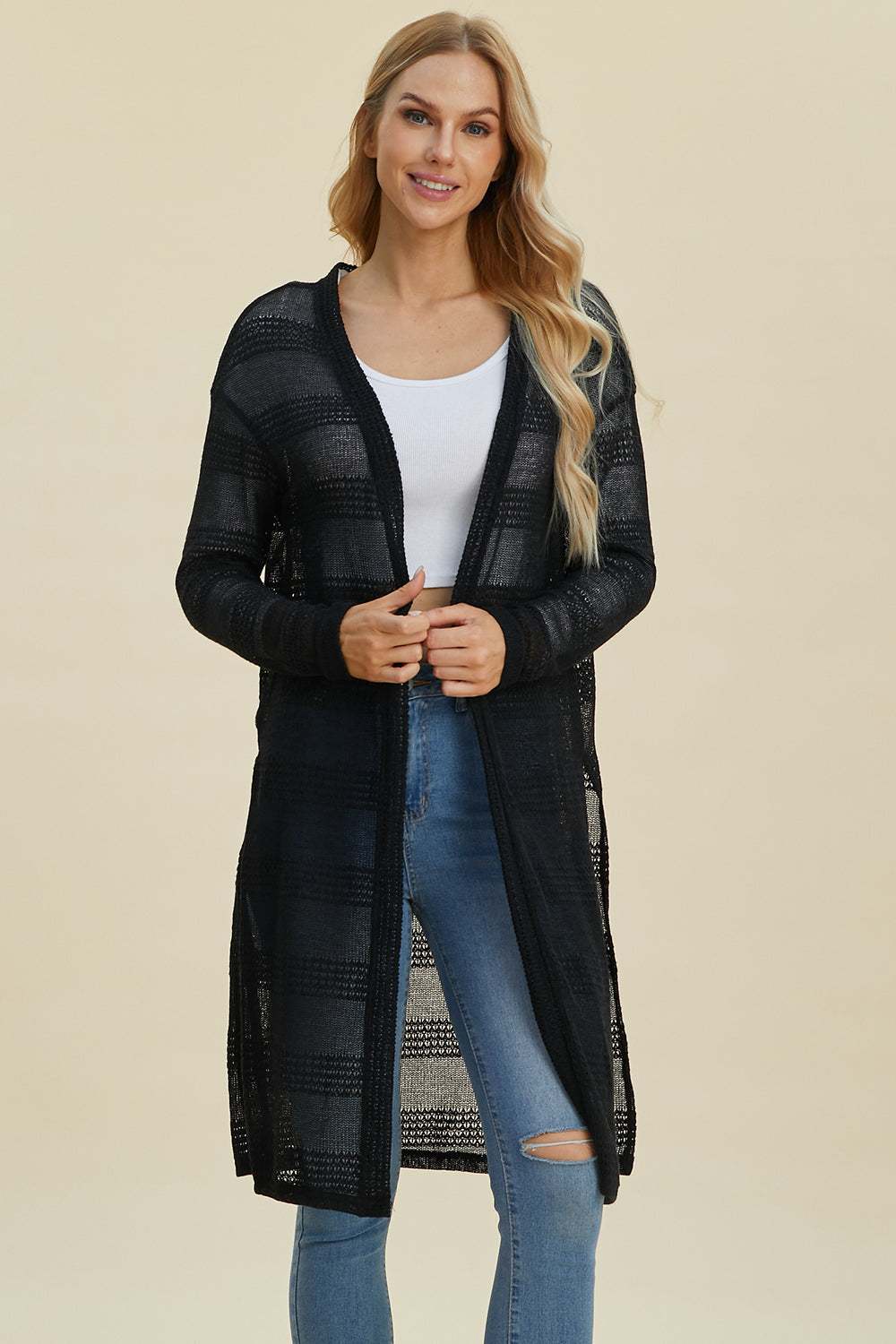 Double Take Full Size Open Front Longline Cardigan - Primrose Signature Boutique