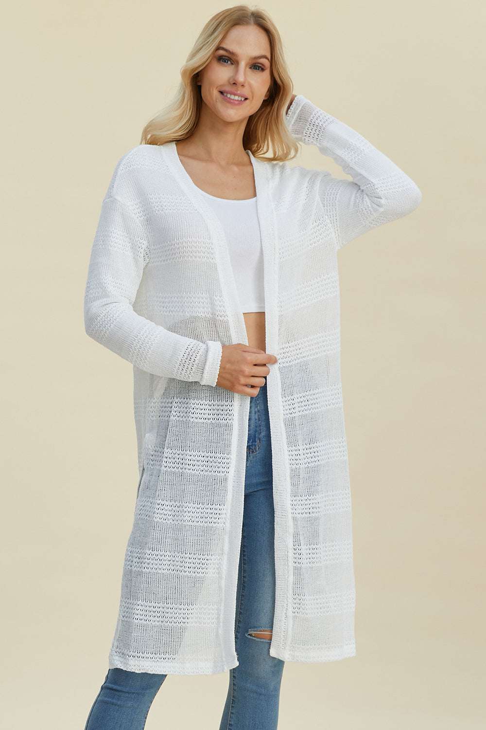 Double Take Full Size Open Front Longline Cardigan - Primrose Signature Boutique