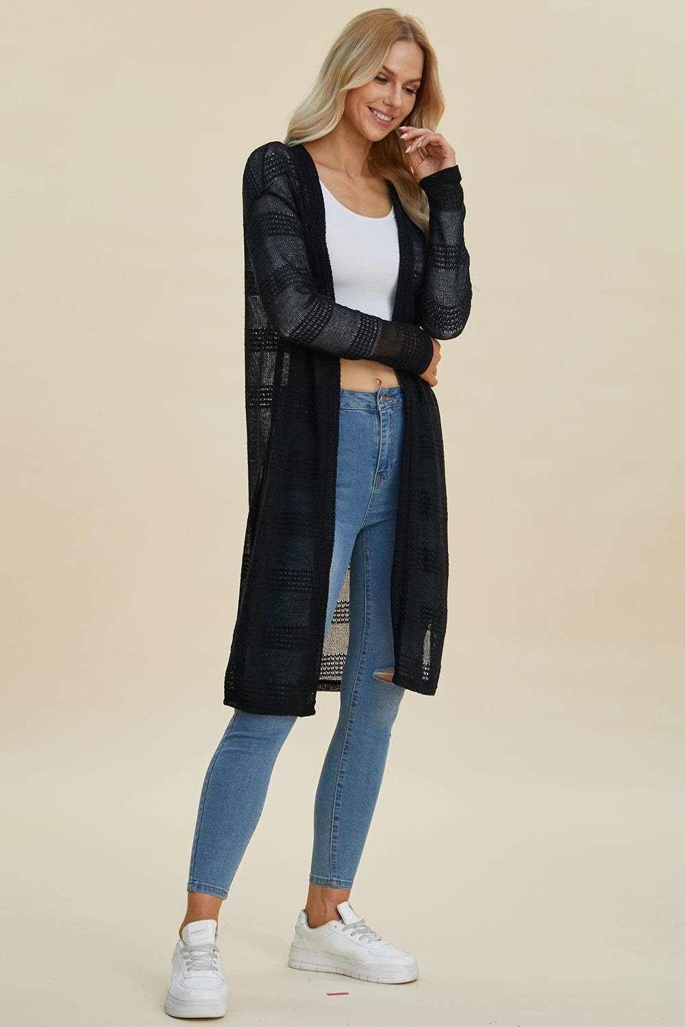 Double Take Full Size Open Front Longline Cardigan - Primrose Signature Boutique
