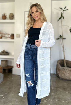 Double Take Full Size Open Front Longline Cardigan - Primrose Signature Boutique