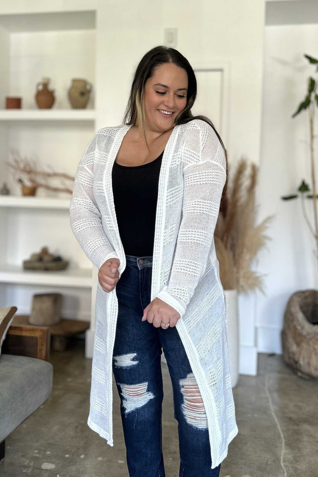 Double Take Full Size Open Front Longline Cardigan - Primrose Signature Boutique