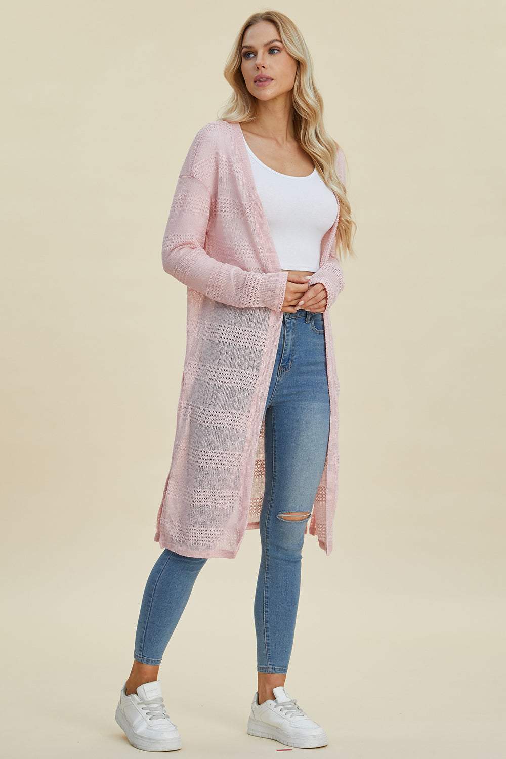 Double Take Full Size Open Front Longline Cardigan - Primrose Signature Boutique