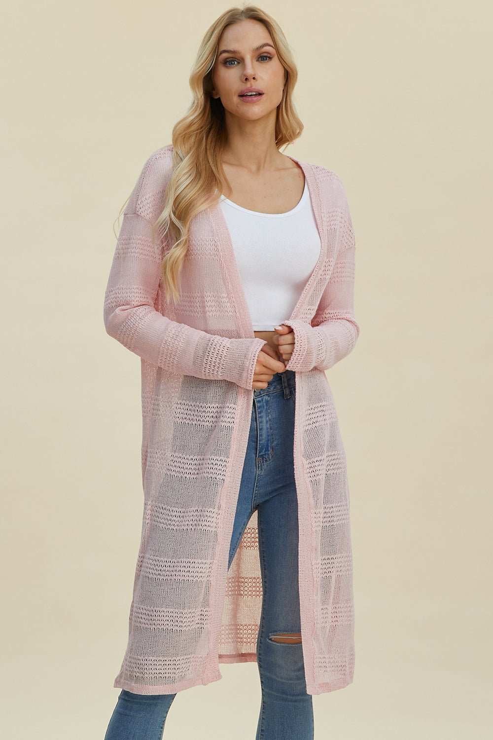 Double Take Full Size Open Front Longline Cardigan - Primrose Signature Boutique