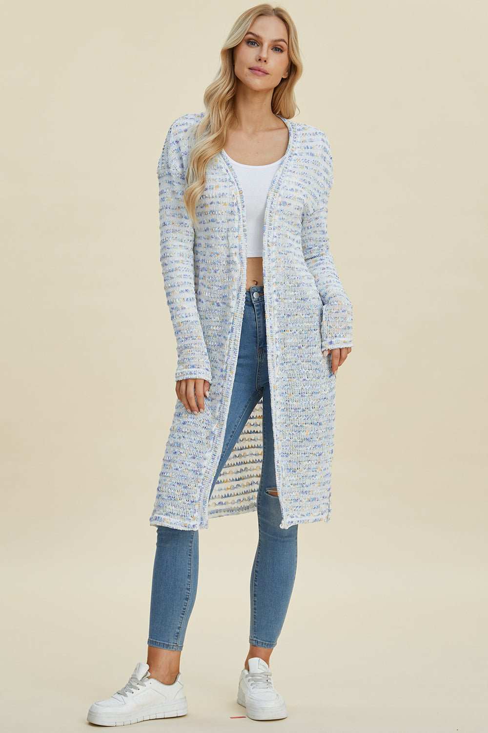 Double Take Full Size Open Front Longline Cardigan - Primrose Signature Boutique
