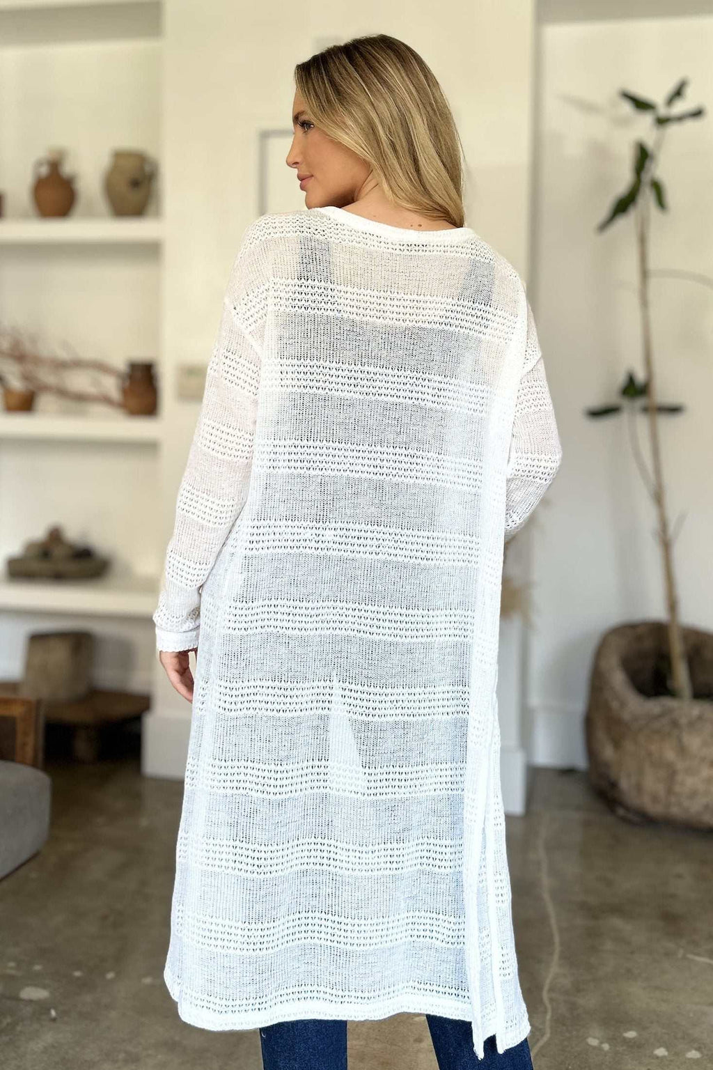 Double Take Full Size Open Front Longline Cardigan - Primrose Signature Boutique