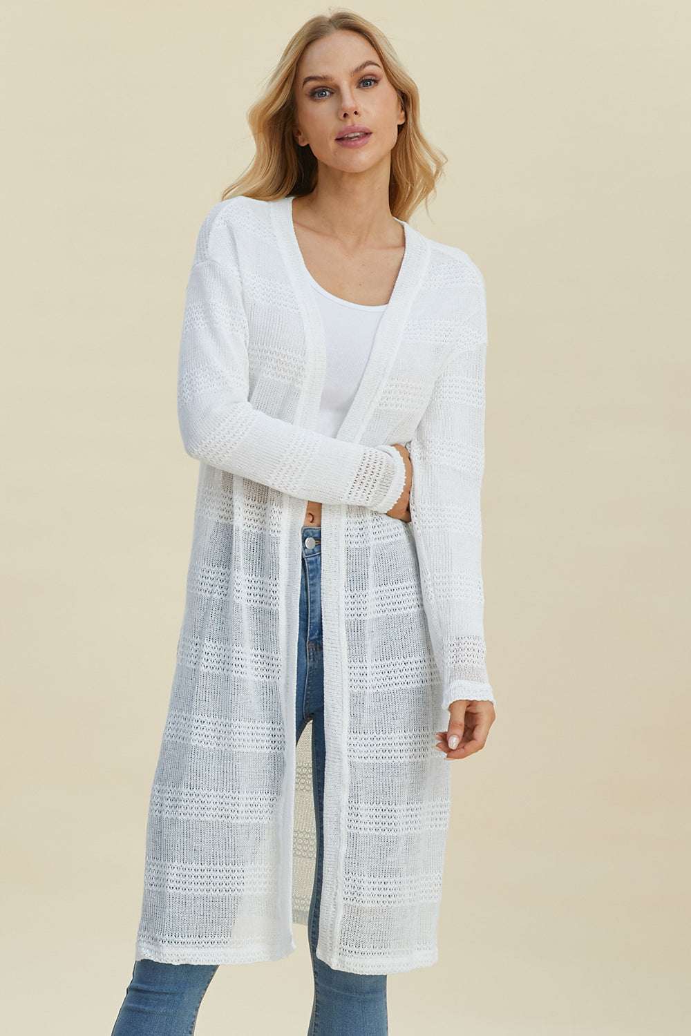 Double Take Full Size Open Front Longline Cardigan - Primrose Signature Boutique