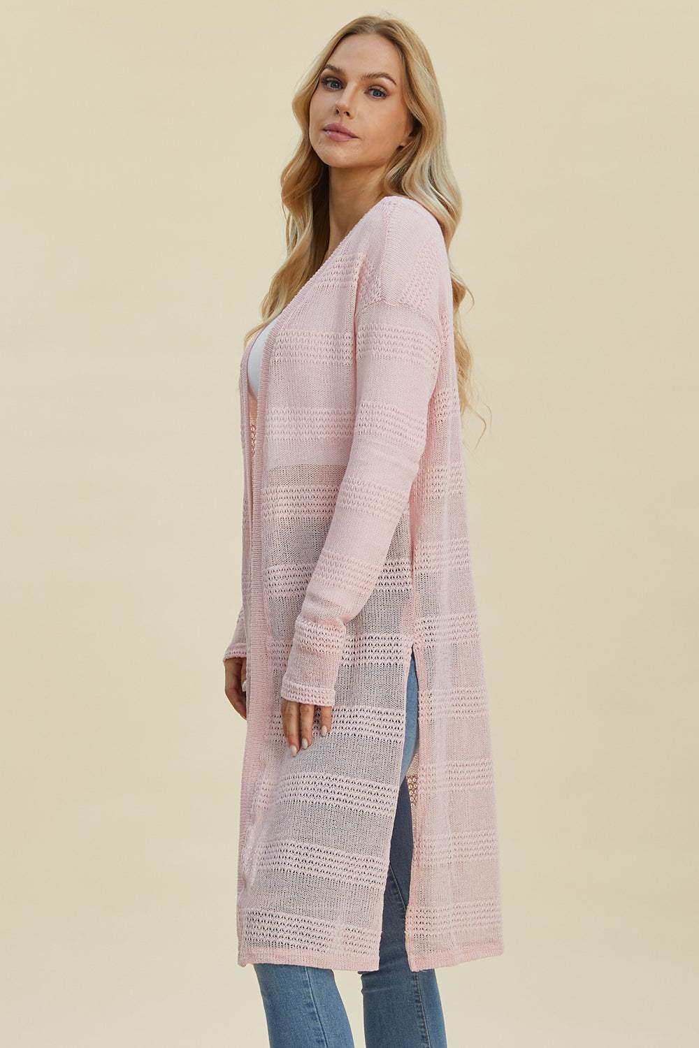 Double Take Full Size Open Front Longline Cardigan - Primrose Signature Boutique