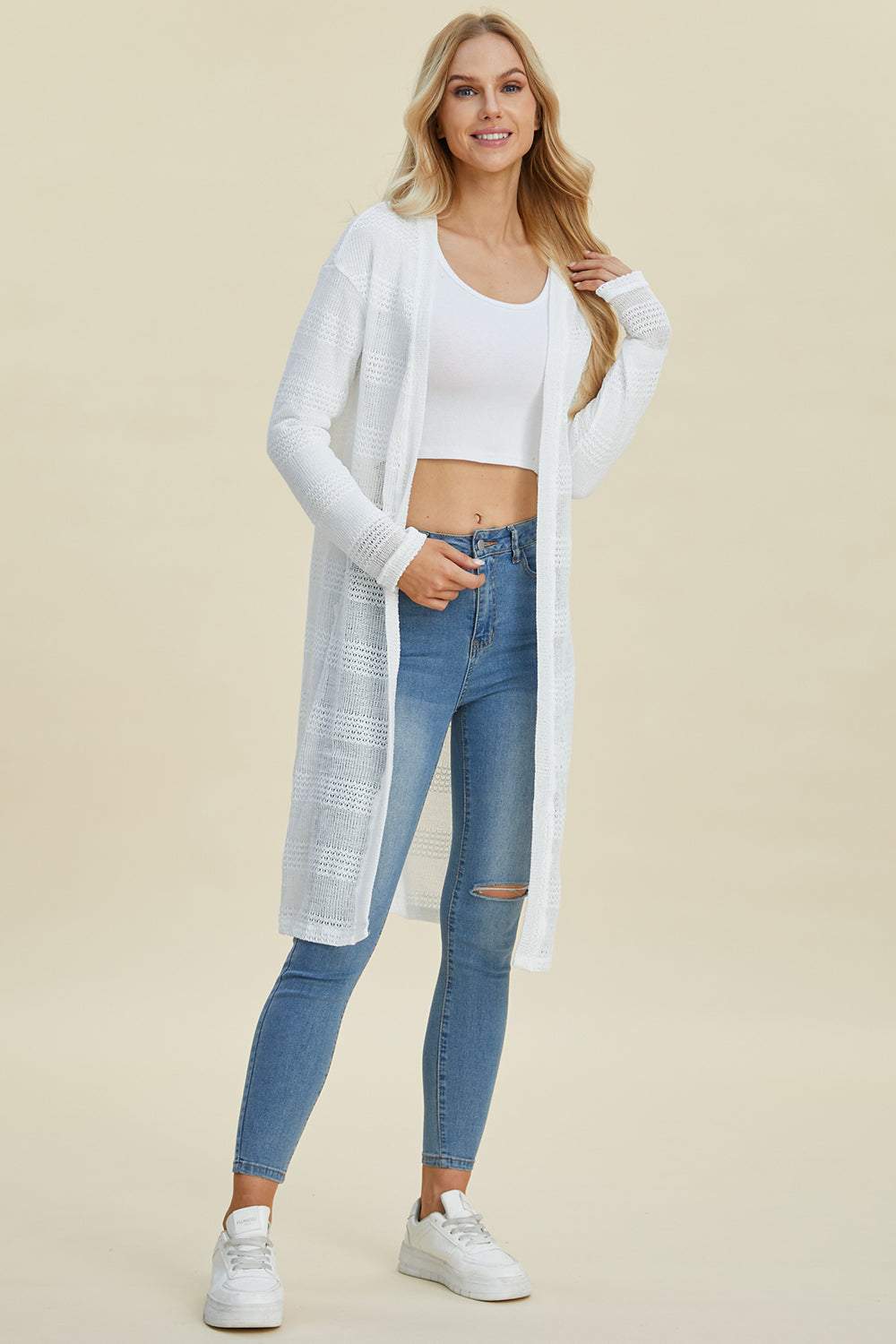Double Take Full Size Open Front Longline Cardigan - Primrose Signature Boutique