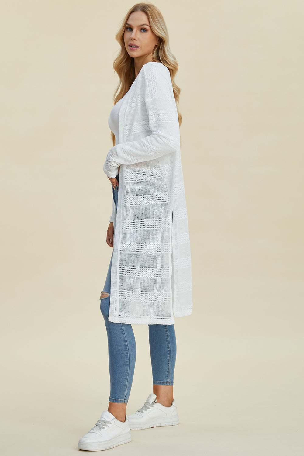 Double Take Full Size Open Front Longline Cardigan - Primrose Signature Boutique