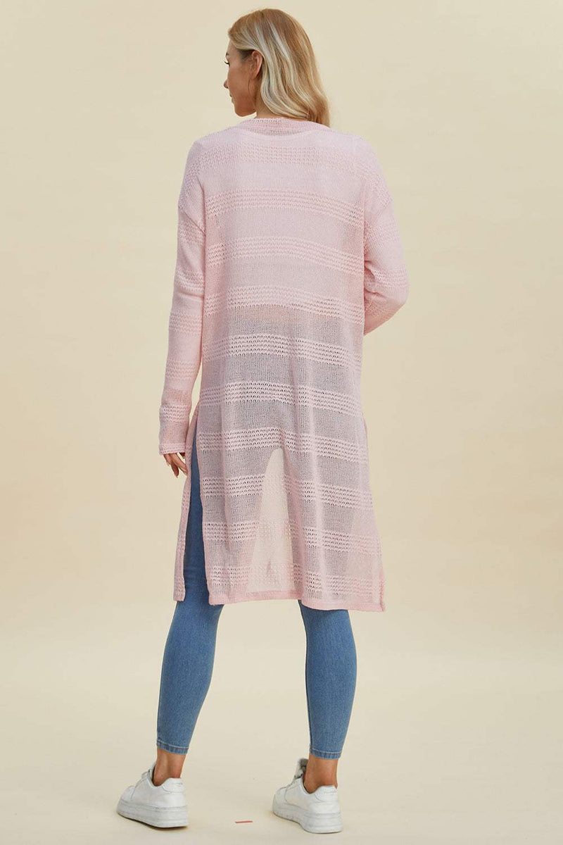 Double Take – Lange Strickjacke in voller Größe mit offener Vorderseite-zoom-