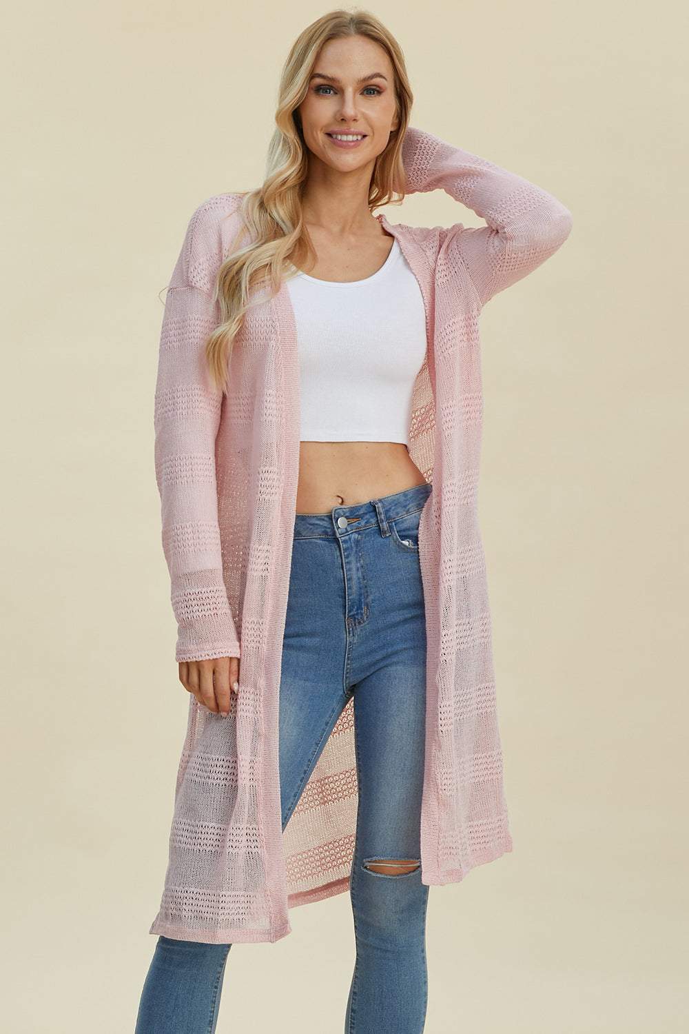 Double Take Full Size Open Front Longline Cardigan - Primrose Signature Boutique