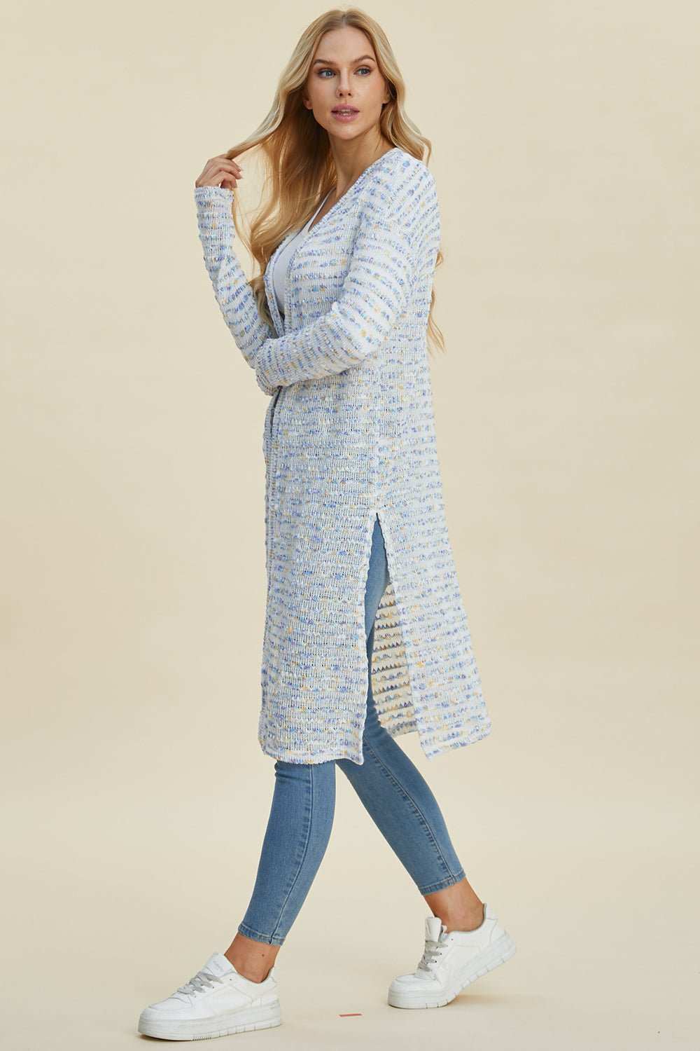 Double Take Full Size Open Front Longline Cardigan - Primrose Signature Boutique