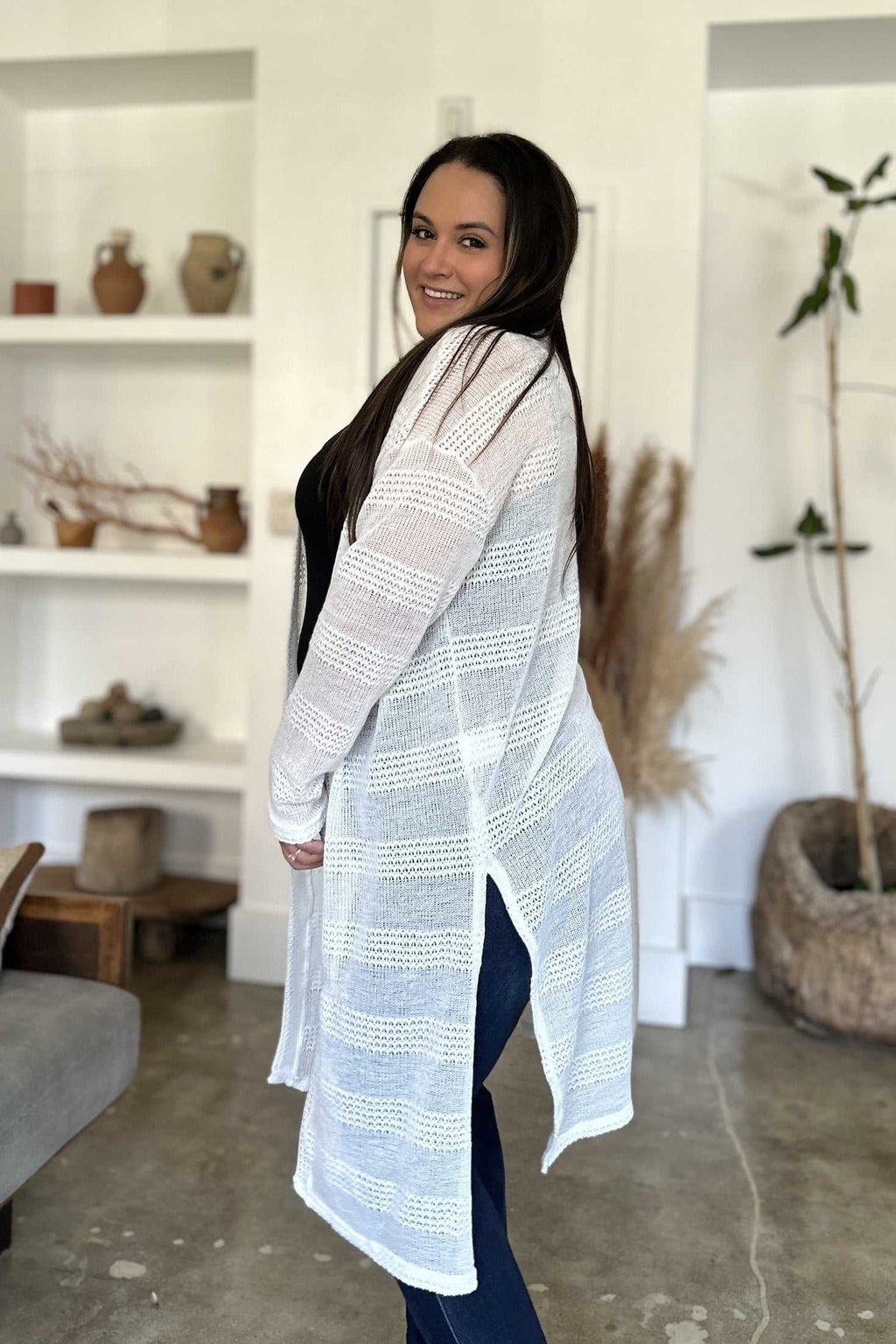 Double Take Full Size Open Front Longline Cardigan - Primrose Signature Boutique