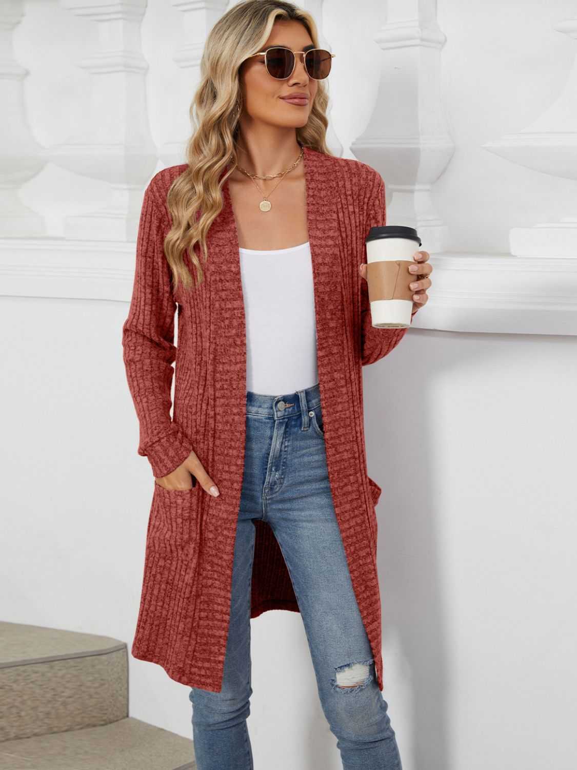 Drop Shipping Open Front Long Sleeve Cardigan - Primrose Signature Boutique