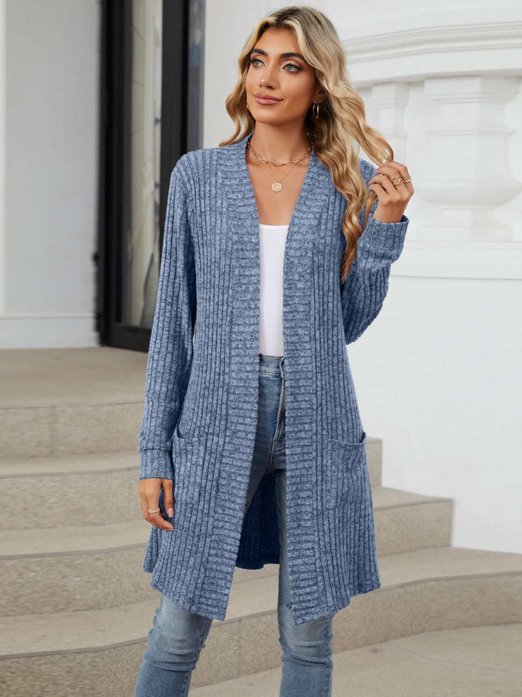 Drop Shipping Open Front Long Sleeve Cardigan - Primrose Signature Boutique