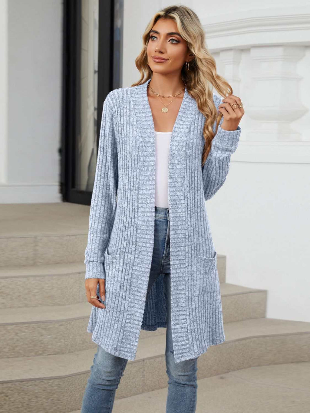 Drop Shipping Open Front Long Sleeve Cardigan - Primrose Signature Boutique