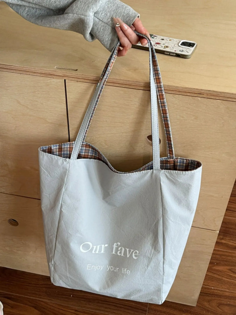 Plaid Pattern Tote Bag-zoom-