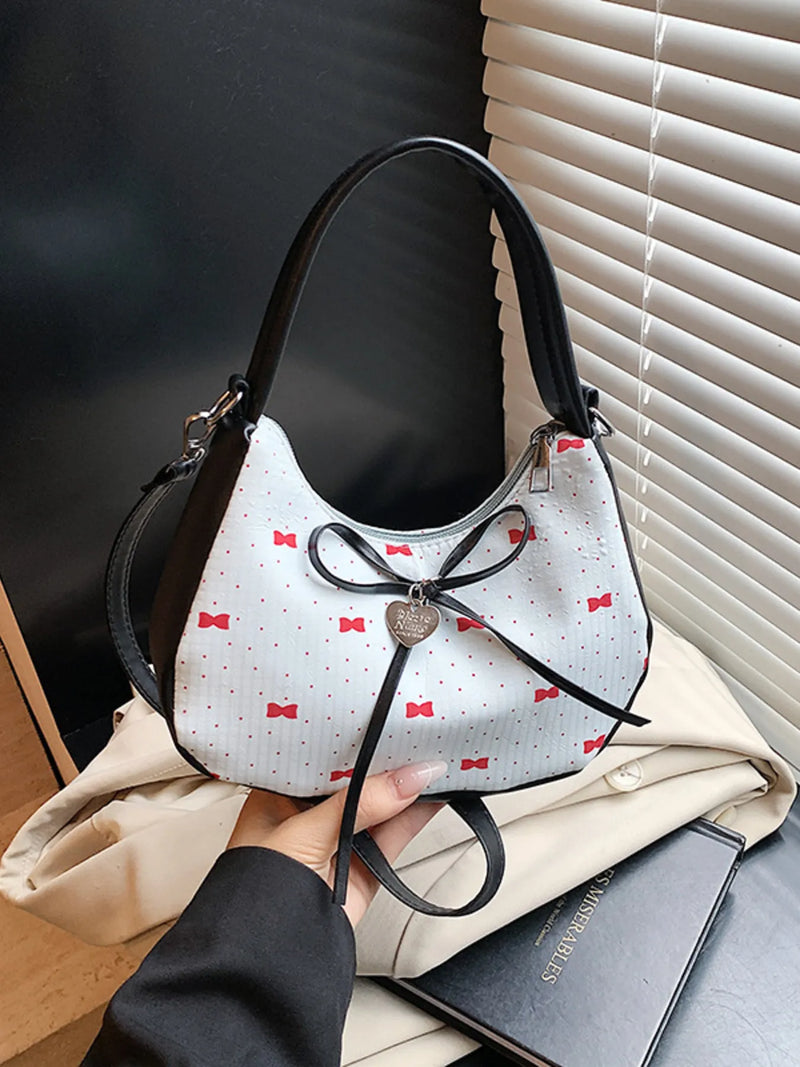 Printed Bow Shoulder Bag-zoom-