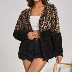 Emery Rose Leopard Print Teddy Hooded Cardigan - Primrose Signature Boutique