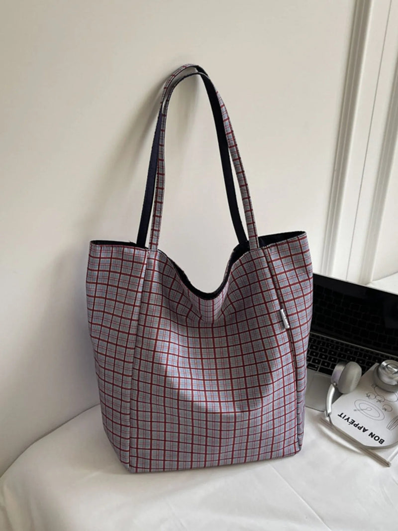 Plaid Pattern Tote Bag-zoom-