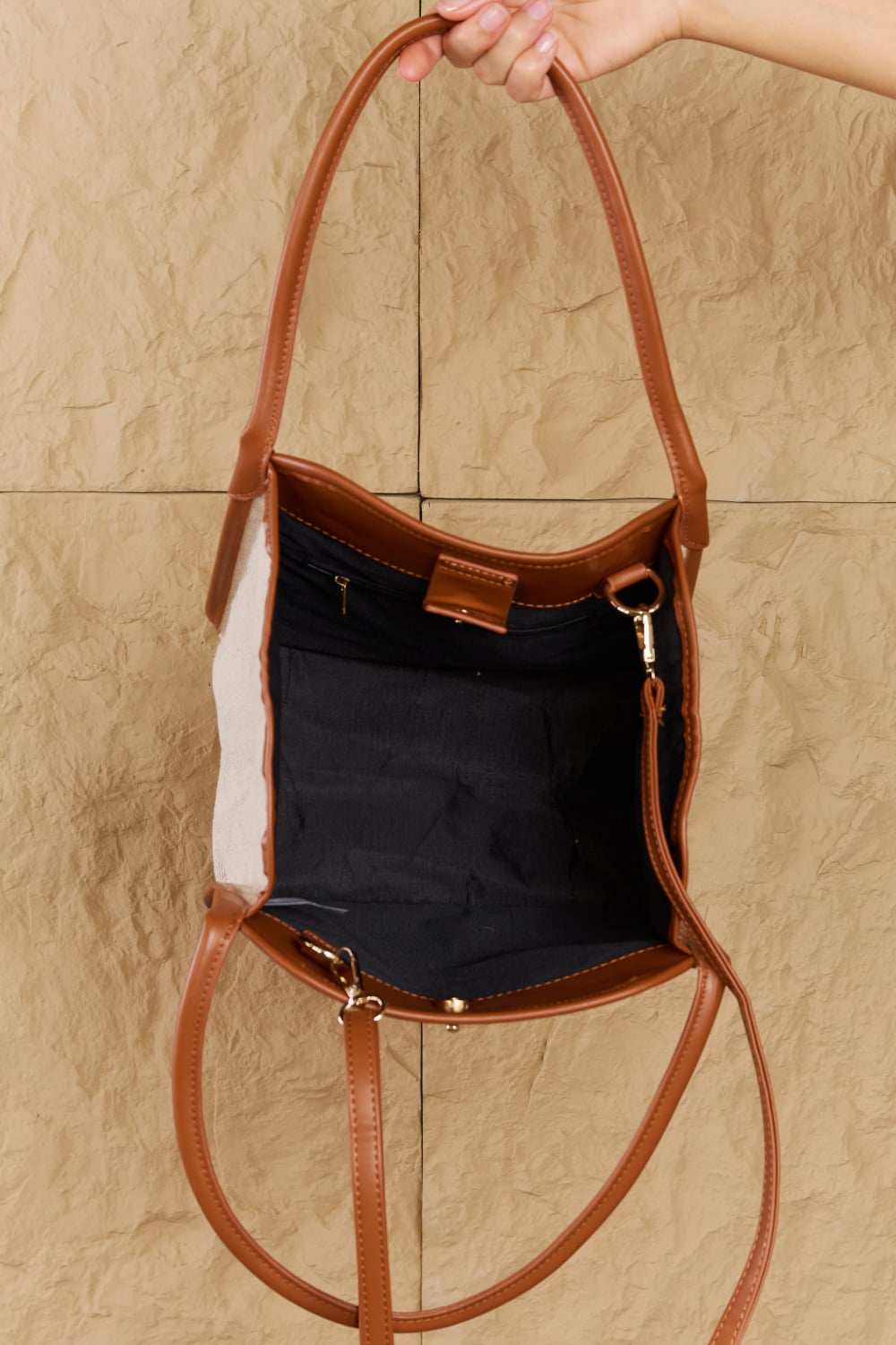 Fame Beach Chic Faux Leather Trim Tote Bag in Ochre - Primrose Signature Boutique