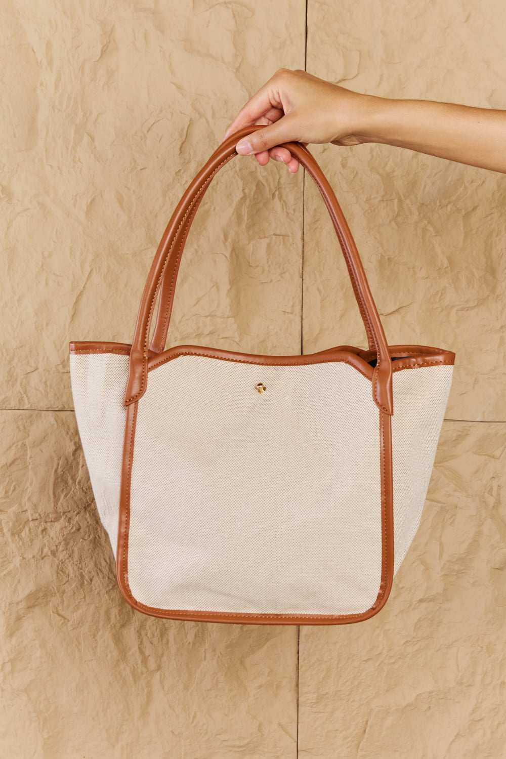 Fame Beach Chic Faux Leather Trim Tote Bag in Ochre - Primrose Signature Boutique