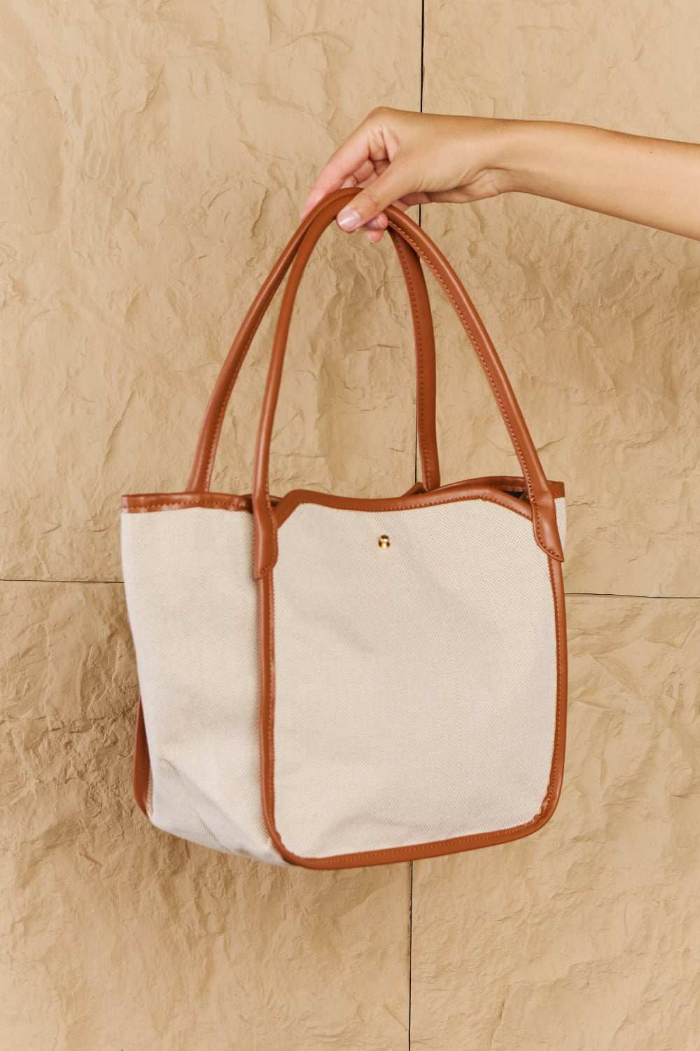 Fame Beach Chic Faux Leather Trim Tote Bag in Ochre - Primrose Signature Boutique