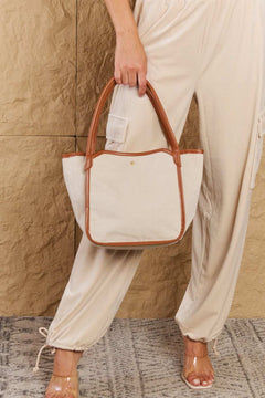 Fame Beach Chic Faux Leather Trim Tote Bag in Ochre - Primrose Signature Boutique
