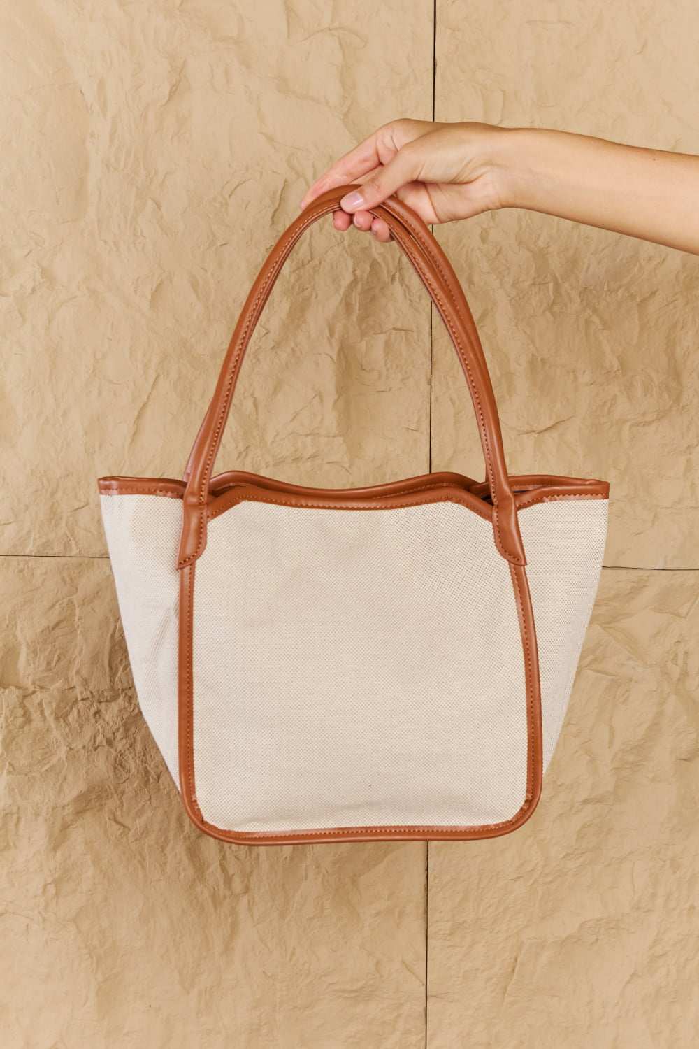 Fame Beach Chic Faux Leather Trim Tote Bag in Ochre - Primrose Signature Boutique