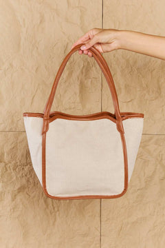 Fame Beach Chic Faux Leather Trim Tote Bag in Ochre - Primrose Signature Boutique