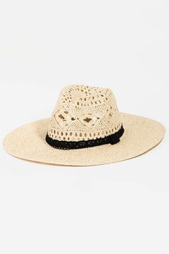 Fame Openwork Lace Detail Wide Brim Hat - Primrose Signature Boutique