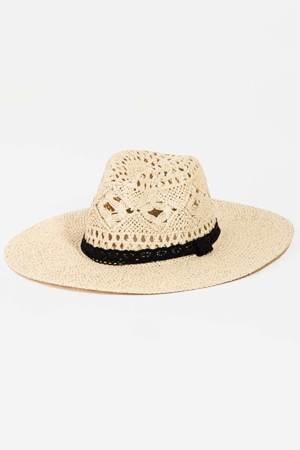 Fame Openwork Lace Detail Wide Brim Hat - Primrose Signature Boutique