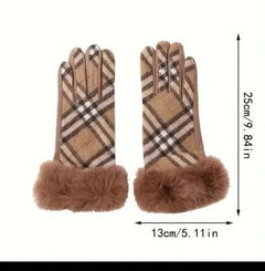 Faux fur lined Checked Gloves - Primrose Signature Boutique