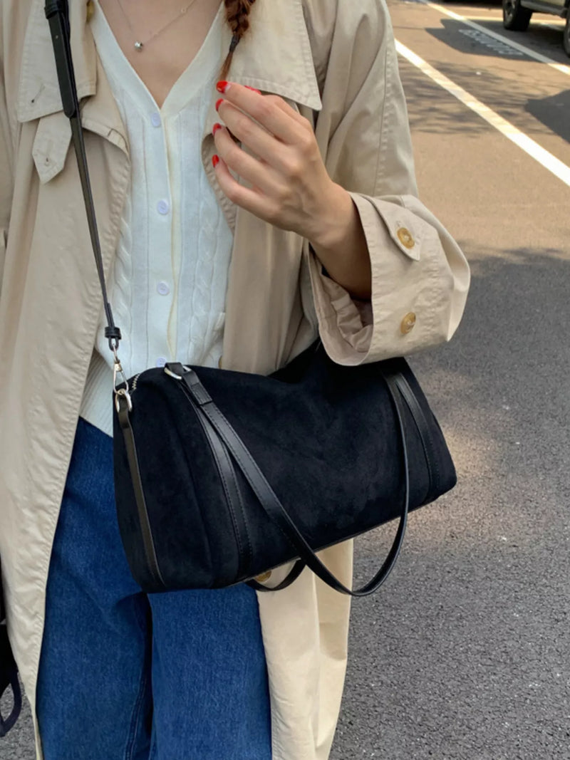 Suede Crossbody Bag with Zipper-zoom-