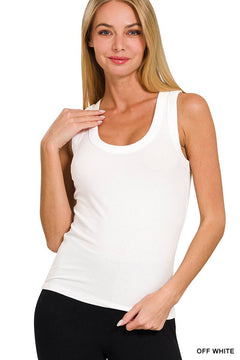 Fitted Ribbed Scoop Neck White Tank Top - Primrose Signature Boutique