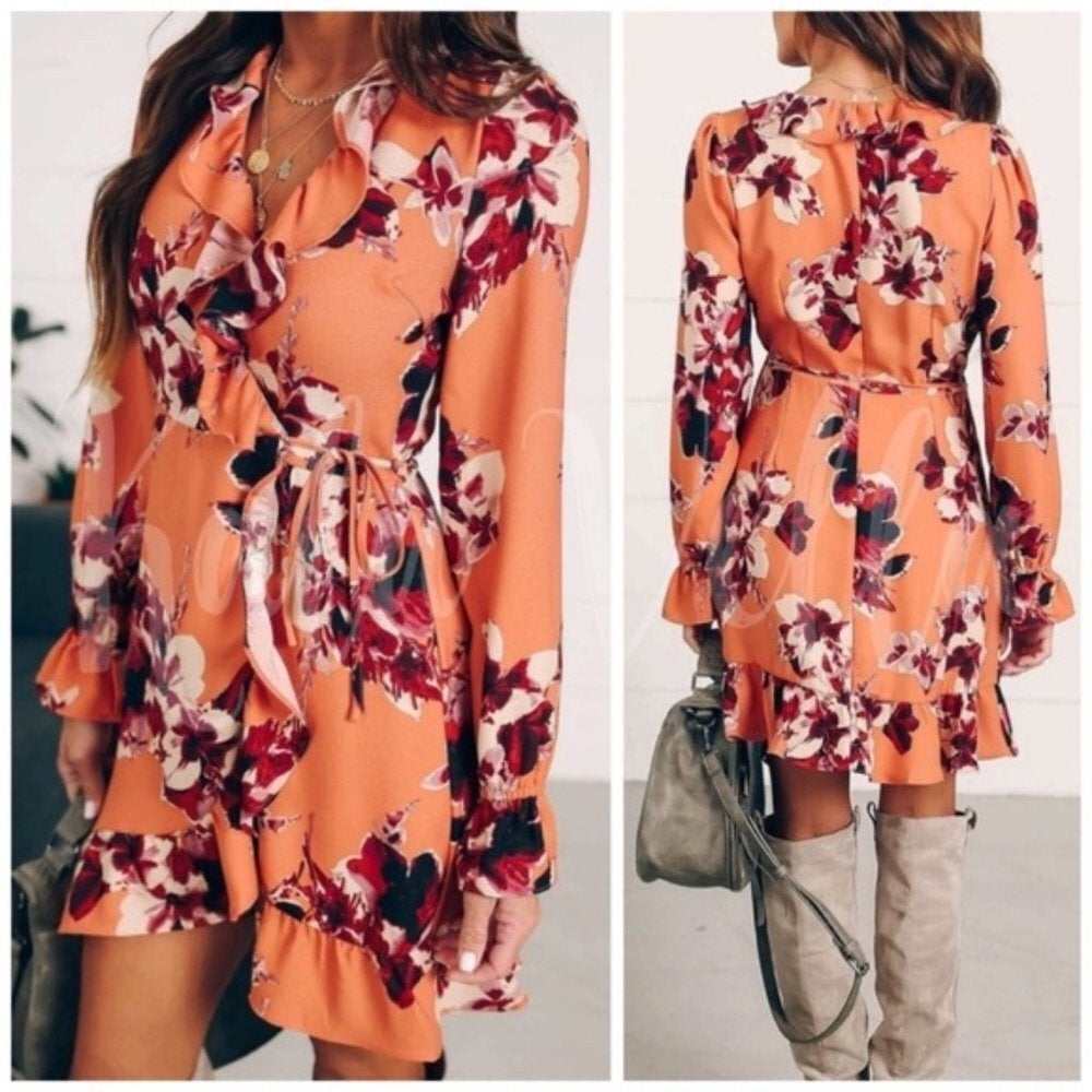 Floral Ruffle Wrap Dress - Primrose Signature Boutique