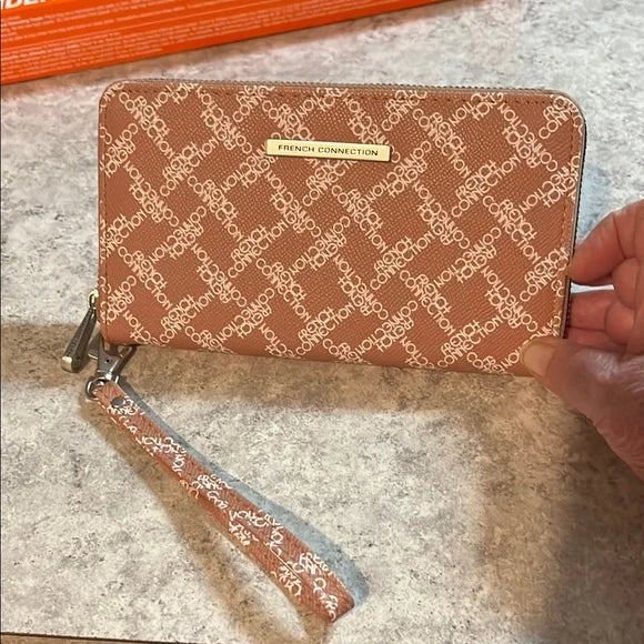 French Connection Taupe Logo Wristlet Wallet