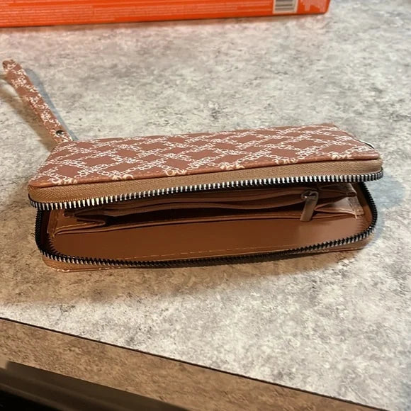French Connection Taupe Logo Wristlet Wallet