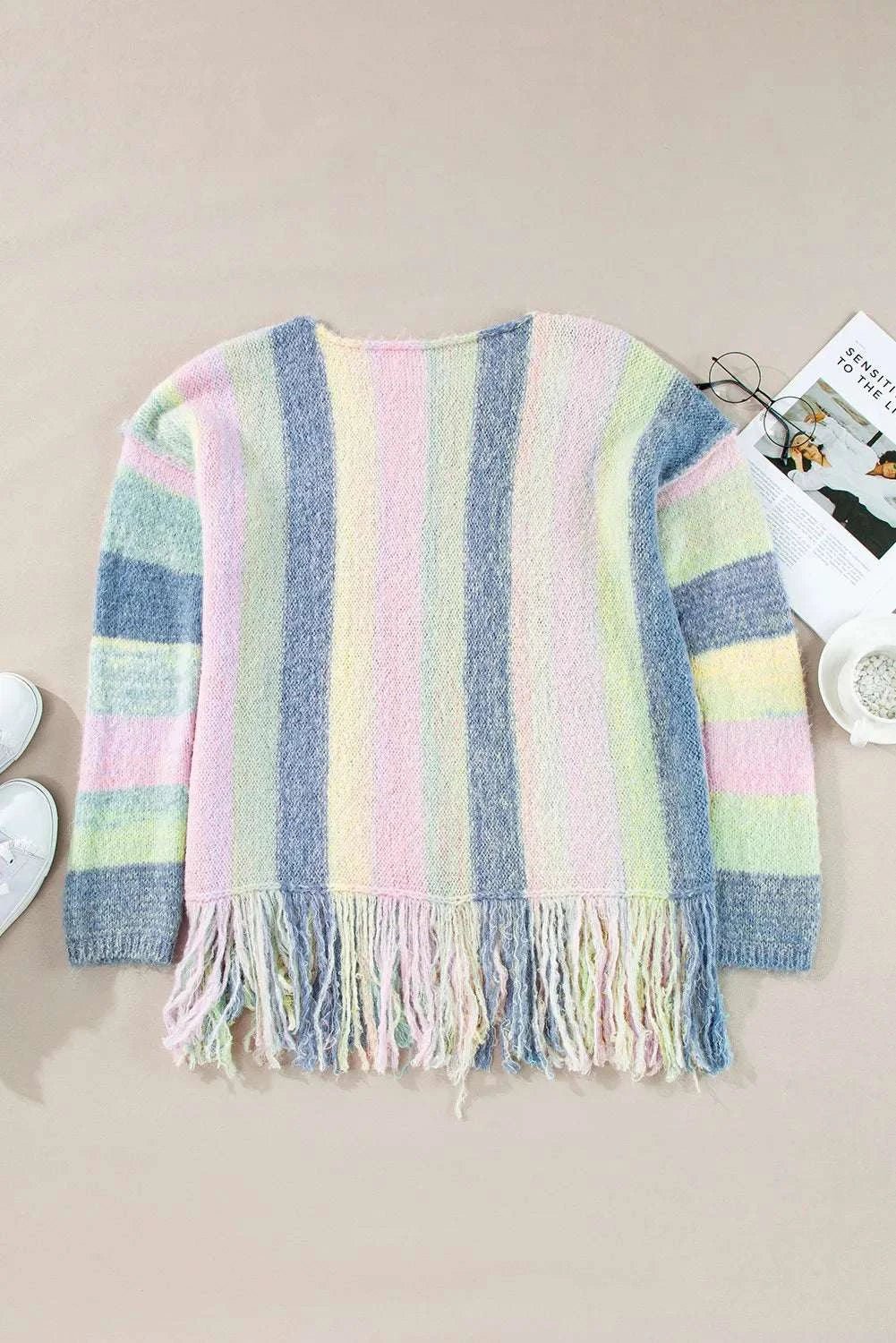 Fringe Color Block Round Neck Sweater - Primrose Signature Boutique