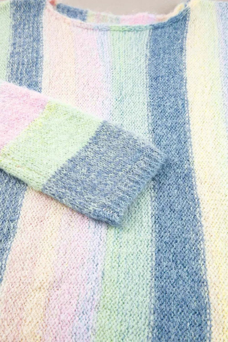 Pullover mit Rundhalsausschnitt und Farbblockdesign mit Fransen-zoom-