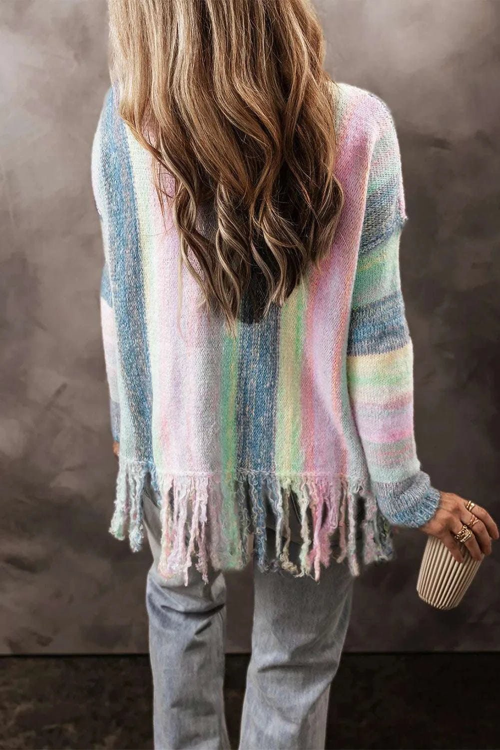 Fringe Color Block Round Neck Sweater - Primrose Signature Boutique