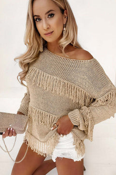 Fringe Detail Long Sleeve Sweater - Primrose Signature Boutique